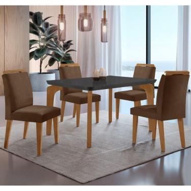 Imagem de Conjunto Mesa Liz 120cm Mdf 4 Cadeiras Athenas Moderna Veludo Marrom/grafite/imbuia