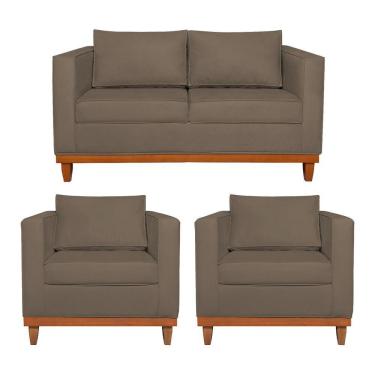 Imagem de Kit Sofá 2 E 3 Lugares E 2 Poltronas Europa 180 Cm Suede - Amarena Móveis Marrom