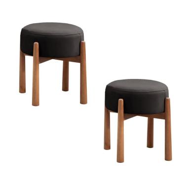 Imagem de Conjunto - 2 Puffs Banqueta Lotus Luxo Castellar Móbile Corino Preto