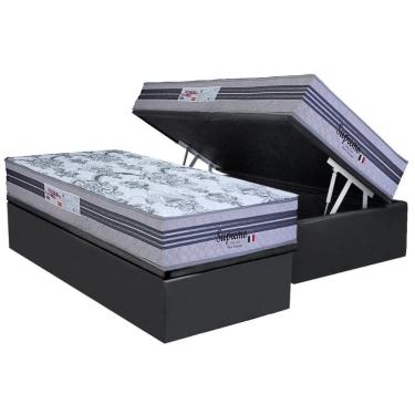 Imagem de Conjunto Box Baú Solteiro: Colchão Molas Paropas Ensacadas Supremo Gray + Base Crc Suede Gray (88x188)
