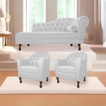 Imagem de Kit Diva Recamier Diana 140Cm Lado Esquerdo E 02 Poltronas Julia Suede - Amarena Móveis Branco