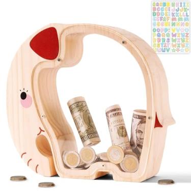 Imagem de Uniwooder Cofrinho De Madeira Em Formato De Elefante Para Páscoa Para Crianças Com Adesivo De Letras, Cofrinho Inquebrável Para Meninos E Meninas, Lindo Cofrinho De Madeira, Pote De Dinheiro Persona