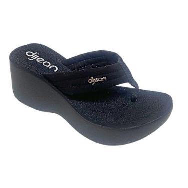 Imagem de Tamanco Dijean 276 Plataforma Anabela Chinelo Sandalia Dedo, Preto, 36