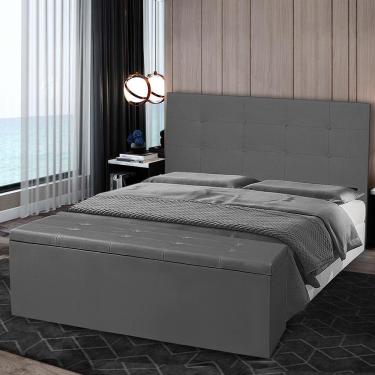 Imagem de Kit Cabeceira E Calçadeira Baú Solteiro 0,90m Berlim Suede Cinza Dal Poz Estofados