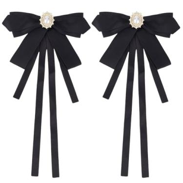 Imagem de CREATCABIN 2 peças de gravata borboleta feminina clipe em gravata borboleta broche gravata borboleta preta com imitação de pérolas strass para festa diária cosplay camisa escolar uniforme casamento