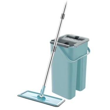 Imagem de Flat Mop Esfregão com Balde Lava Seca Rodo Mágico Tira Pó Limpeza Completa