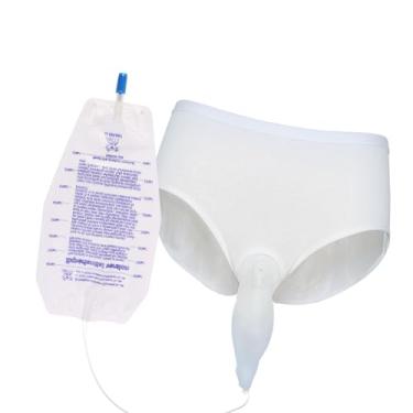 Imagem de UrinEbhq Bolsa de coleta de urina masculina portátil reutilizável silicone respirável algodão cateter sacos de uso em pé (masculino-branco-M)