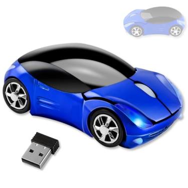 Imagem de HuGuWdy Mouse azul fofo sem fio, 2,4 G com receptor USB 1600DPI mouse de carro para computador, laptop, tablet para Windows para Mac OS para o Natal (azul)
