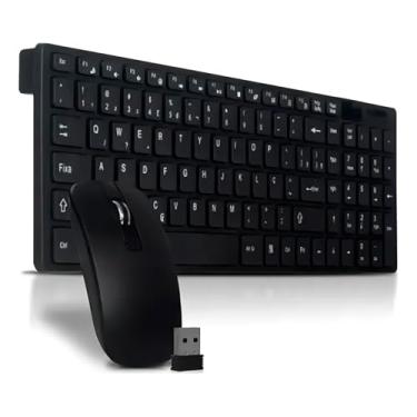 Imagem de Kit Teclado e Mouse Sem Fio, ABNT2, Wireless 2.4GHz, Design Slim, Mouse Óptico 1200 DPI, Compatível com Windows, Linux e Mac OS (preto)