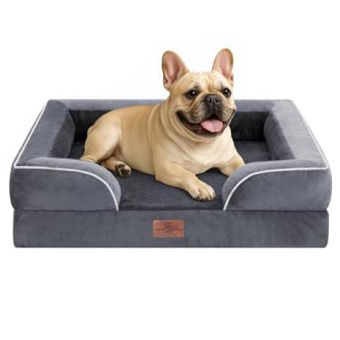 Imagem de Comfort Expression Cama média para cães, impermeável, com espuma ortopédica, sofá-cama confortável com capa removível lavável e fundo antiderrapante (M, cinza escuro)