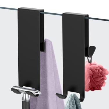 Imagem de Pacote com 2, gancho de porta de chuveiro de banheiro de 18 cm, gancho de porta de vidro sem moldura, gancho de toalha de dupla face, usado para pendurar toalhas, roupões de banho, lâminas, etc