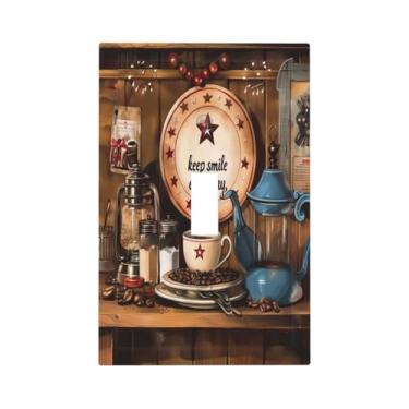 Imagem de DWBGUO Capa decorativa de placa de interruptor com grãos de café vintage design de placa de madeira retrô 1 placa de parede de gangue capas de interruptor de luz única única placa frontal artística