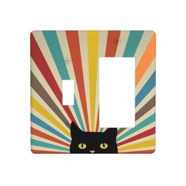 Imagem de JDAKHD Boho Vintage Retrô Arco-íris Decorativas Capas de Placa de Parede Gato Fofo 2 Gangues Colorido Abstrato Interruptor Rocker Placa Elétrica Switchplate Banheiro Quarto Cozinha Decoração