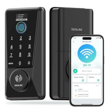 Imagem de DESLOC Smart Lock D110 Plus, fechadura de porta de entrada sem chave com impressão digital, Wi-Fi integrado, controle remoto de aplicativo, fechaduras inteligentes para porta da frente, fechadura de