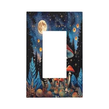 Imagem de SgEdao Capas de tomada decorativas cogumelo vermelho lua floresta noturna 1 gangue decoração única GFCI dispositivo interruptor de luz placa 1 placa de parede basculante jumbo para decoração de quarto
