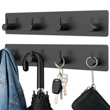 Imagem de VZZNN Pacote com 2 porta-chaves de parede, suporte de parede com 4 ganchos, suporte de chave adesivo para parede, organizador de chaves para corredor, cozinha, banheiro, para pendurar chave, coleira