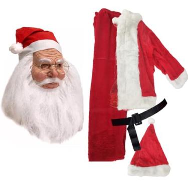 Imagem de Mascara Realista Fantasia Papai Noel Completa Roupa Natalina Oculos Barba Festa Fantasia Comemoraçao Contraternizaçao Fim de Ano