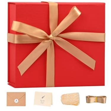 Imagem de LIFELUM Caixa de presente vermelha 20 x 18 x 7,6 cm, caixa de presente com tampa fecho magnético para presentes com fita de tampas