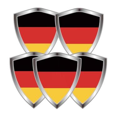 Imagem de Adesivo de decalque de bandeira da Alemanha - adesivos de vinil refletivos em forma de escudo de bandeira alemã - para para-choque de janela de carro, laptop, adesivo à prova d'água (5 peças)