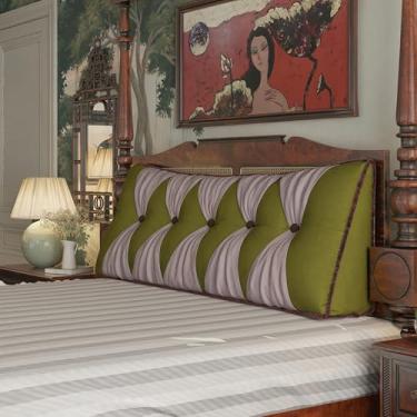 Imagem de BNCKTRD Almofada de leitura triangular, cunha, cabeceira, encosto, apoio para as costas, tamanho queen, sentado na cama, almofada de parede, cabeceira, capa de veludo, verde com rosa