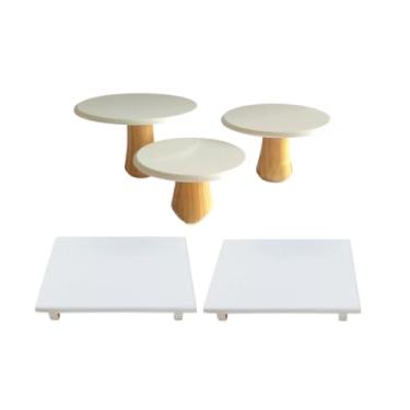 Imagem de Kit Boleira Festa E Bandeja, Kit Trio Boleira Cogumelo Suporte Doce E 2 Bandejas em Mdf para Festa de Aniversario(branco)
