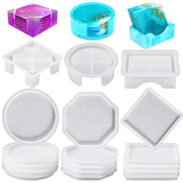 Imagem de Conjunto de 15 moldes de porta-copos de resina, moldes de silicone para castiçais, bandejas, formas redondas, quadradas e octogonais para artesanato DIY