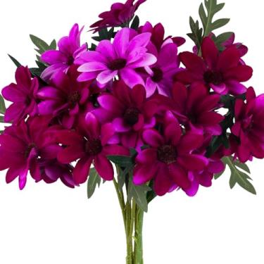 Imagem de GYWJJ Flores artificiais de cemitério para sepultura, 4 pacotes, buquê de flores artificiais de seda, girassóis roxos, arranjos florais falsos para casa, cozinha, mesa, centro de mesa, vaso para