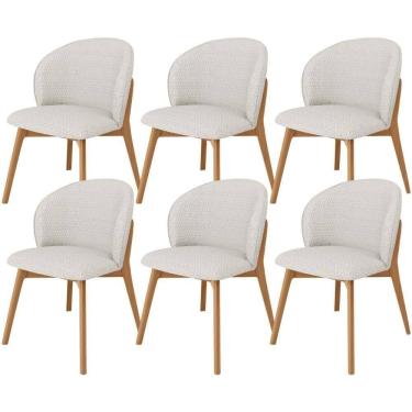 Imagem de Kit 06 Cadeiras De Jantar E Estar Living Estofada Mia L02 Bouclê Cru - Lyam Decor