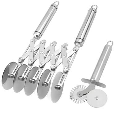 Imagem de LUMINFLY Cortador de massa de 5 rodas ajustável resistente, divisor de massa de aço inoxidável multiuso, inclui mini cortador de pizza serrilhado