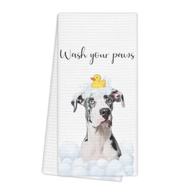 Imagem de EGBTL Toalhas de mão engraçadas dogue alemão, presentes para mulheres, toalhas de mão Wash Your Paws para decoração de banheiro, decoração de banheiro de cachorro engraçado, presentes de dono para