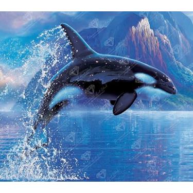 Imagem de DIAMOND ART CLUB Kit de pintura de diamante Echoes of The Moonlit Depth, artesanato DIY divertido para adultos, tela de arte quadrada de diamante, 32 cm x 28 cm