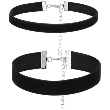 Imagem de Xelsluthe Conjunto de 2 colares gargantilha preta, gargantilhas de veludo preto, gargantilhas de veludo ajustáveis para mulheres, joias góticas, acessórios de cosplay de Halloween, festa de