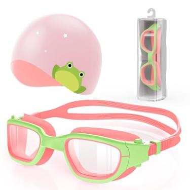 Imagem de Zeligerstar Óculos de natação infantis com touca de natação de silicone, óculos de natação para crianças de 6 a 14 anos, com proteção UV e proteção UV para meninos e meninas e crianças