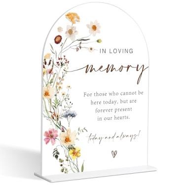 Imagem de Placa de casamento In Loving Memory, placas de mesa de casamento estilo flor para recepção e evento, noivado, decorações de festa de centro de mesa, placa memorial, placa de acrílico de 15 x 20 cm com