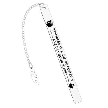 Imagem de Marcador de livro engraçado para amantes de livros, marcadores de café gravados de metal para mulheres, leitoras, amigas, presentes de aniversário de Natal