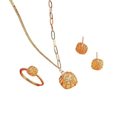 Imagem de Novo 2025 Real 18 K Cor Ouro Escovado Colar Anel Brincos Para Mulheres Aniversário Casamento Dia dos Namorados Conjunto de Joias Finas Presentes Decoração Joias Acessórios Comemorativos Moderno Melhor