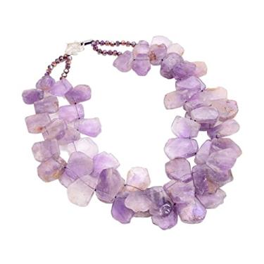 Imagem de URMIBDAI Colares femininos joias 2 fios 30 mm lavanda floco roxo ametista cristal colar 50,8 cm