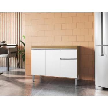 Imagem de Balcão Gabinete de Pia Tatiane 100cm Amêndoa/Branco S/Tampo 3 Portas 1 Gaveta