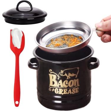 Imagem de Recipiente para Gordura de Cozinha | 1.2L Armazenador De Gorduras - Pote De Gordura Com Espátula Coadora - Para Cozinha Culinária Feriado Fim De Semana Café Da Manhã Brunch Refeição Em Família