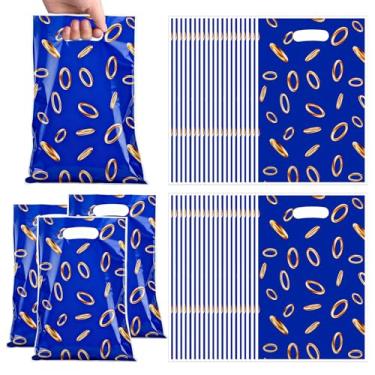 Imagem de Hikio 100 peças de sacolas de lembrancinhas de festa de videogame com estampa de anel dourado de plástico azul doces salgadinhos para lembrancinhas de aniversário com tema de videogame para decoração