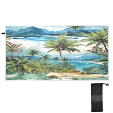 Imagem de Blueangle Toalha de praia padrão de palmeira do Havaí - Toalhas de viagem compactas e leves - Toalha de secagem rápida super absorvente para natação, acampamento e férias (189)
