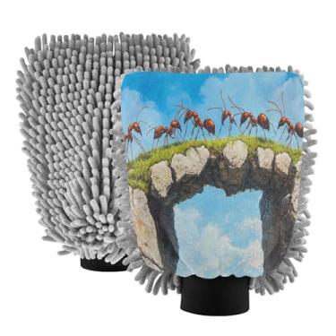 Imagem de Blueangle Pacote com 2 luvas para lavagem de carro formigas em ponte - luvas de microfibra de chenille para lavagem de carro sem arranhões e limpeza doméstica, luva de detalhe automático (420)