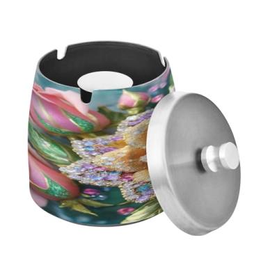 Imagem de Blueangle Cinzeiro rosa brilhante diamante com tampa para cigarros, à prova de vento/chuva, aço inoxidável, sem fumaça, inodoro, cinzeiro para uso interno ou externo (16)