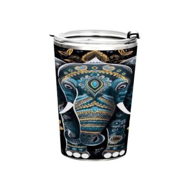 Imagem de Blueangle Copo de 340 g com tampa e canudo, copo de café com água isolada a vácuo de aço inoxidável, caneca de viagem de elefante escuro copo térmico para bebidas quentes e frias (405)