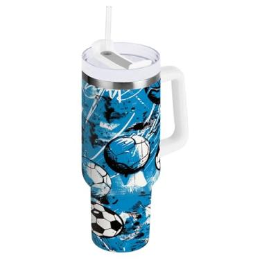 Imagem de xigua Copo esportivo de futebol de 850 g com tampa e canudo, copo de aço inoxidável com isolamento de vácuo duplo para garrafa de água esportiva, copo de café para viagem à prova de vazamento para