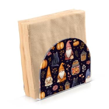 Imagem de ATTX Porta-guardanapos de acrílico de Halloween com design de potes de doces de gnomos fofos - organizador de mesa decorativo para cozinha, restaurante, decoração de férias de casa #377