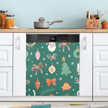 Imagem de ATTX Capa de ímã de lava-louças com laços de Papai Noel, 58,4 cm C x 66 cm A, decoração da capa da máquina de lavar louça, decalques de armário doméstico adesivos de eletrodomésticos #53