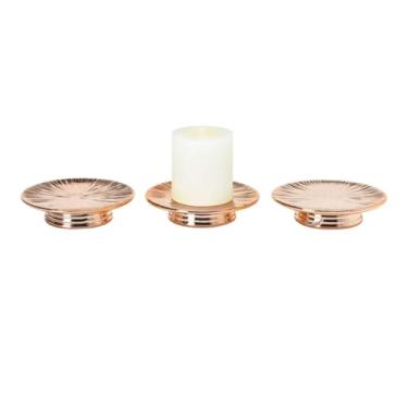 Imagem de ADAVAS.Y&G Conjunto de pratos de vela de cerâmica ouro rosa, 3 peças – Bandeja decorativa para velas de pilar, joias, bugigangas ou balcão de banheiro – Acabamento elegante em ouro rosa para mesa e