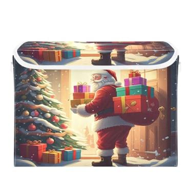 Imagem de SEHANY Cestas de armazenamento de Papai Noel de Natal com tampas, organizador de caixas de armazenamento de tecido para armário de roupas, cobertor de escritório, berçário, 42 x 32 x 30 cm