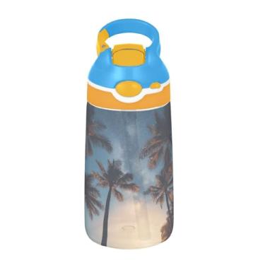 Imagem de ATTX Garrafa de água Coconut Trees Starry Sky 473 ml - Garrafa de água reutilizável Tritan Sports & Travel com canudo e tampa de bico pop-up #32